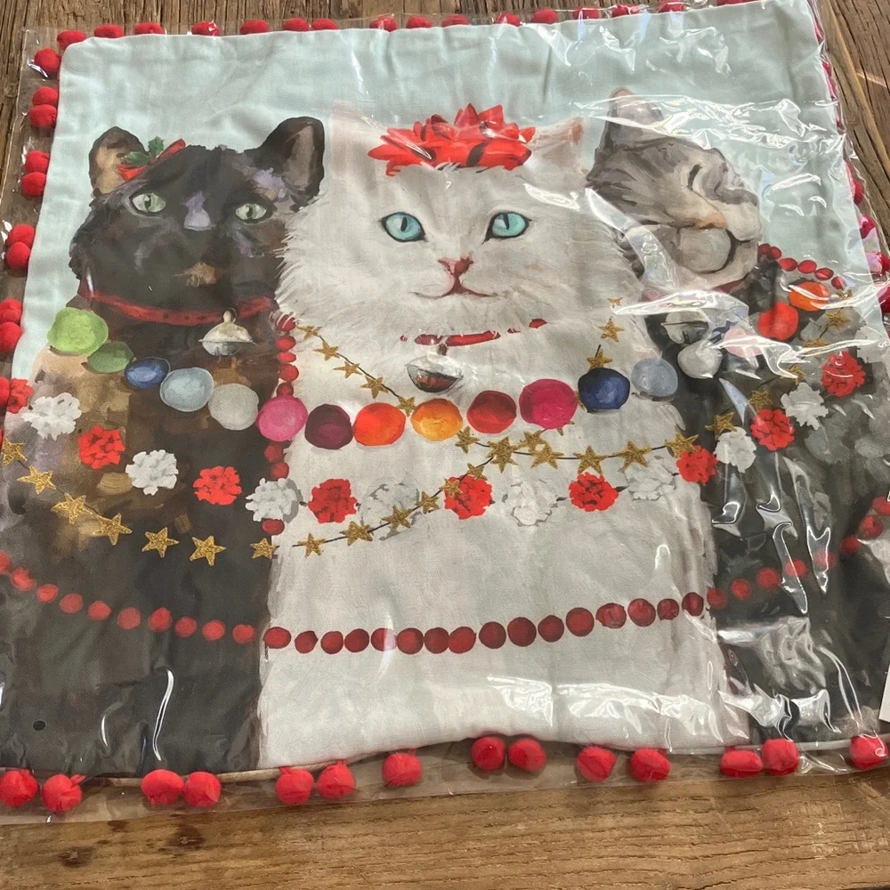 Colorful Cat pillow cover with Red Accents